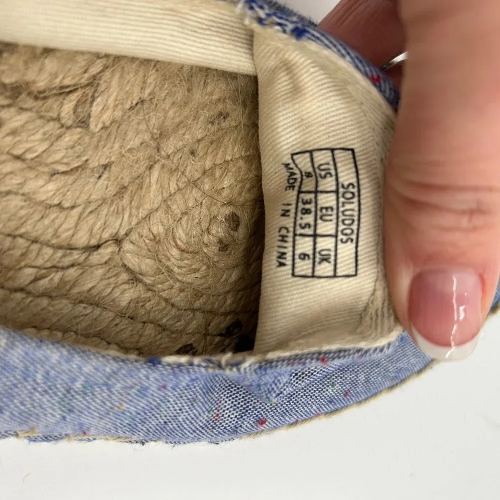SOLUDOS X MARY MATSON Blue Yellow Sunshine Slip On Espadrille Flats Shoes Size 8